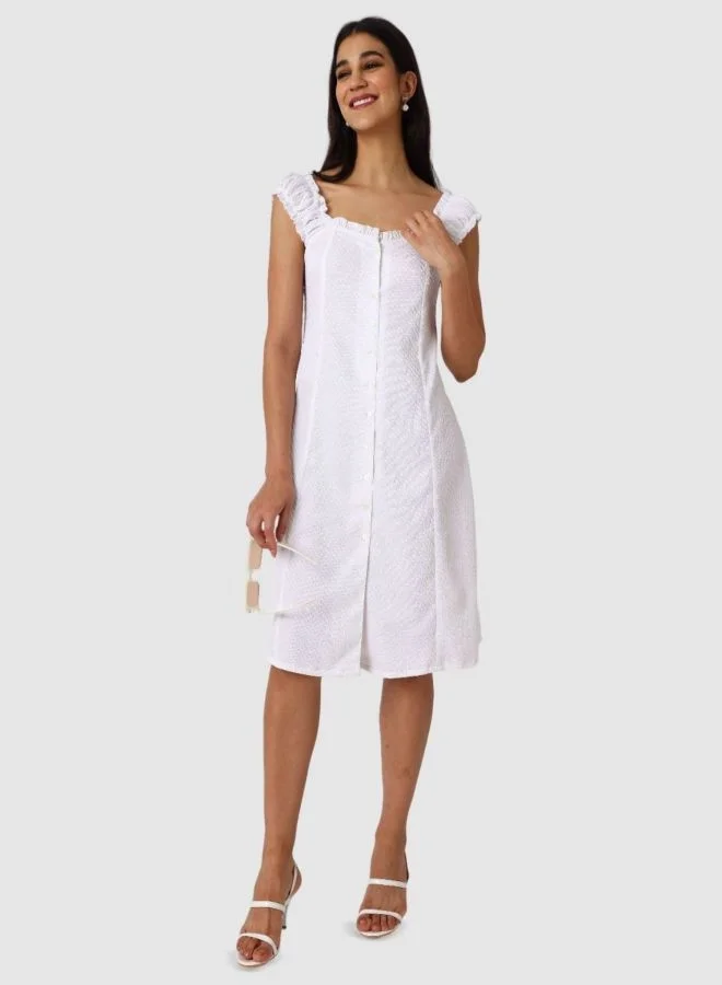 Freehand  Women Flared Textured Sweetheart Neck Sleeveless Button Down Dress for Women | Best Price UAE