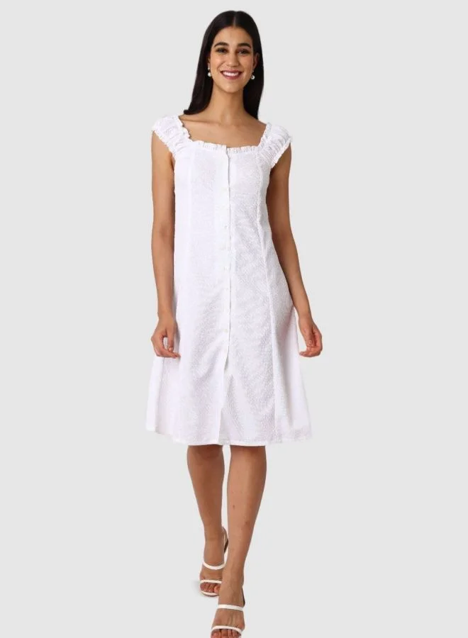 Freehand  Women Flared Textured Sweetheart Neck Sleeveless Button Down Dress for Women | Best Price UAE