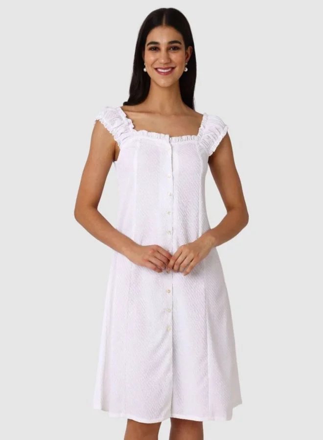 Women Flared Textured Sweetheart Neck Sleeveless Button Down Dress