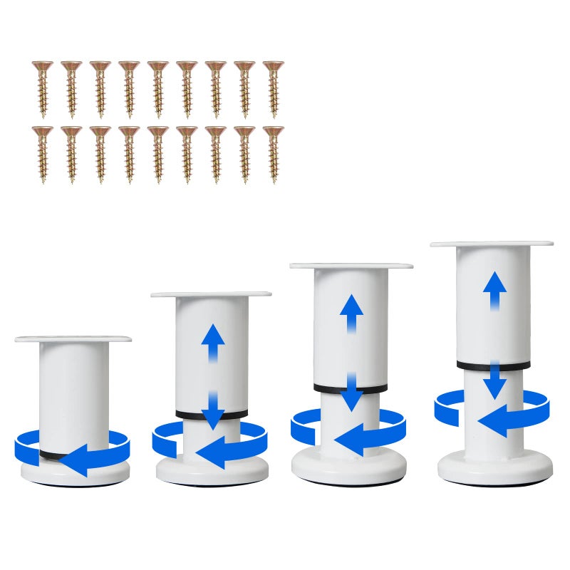 Olldag 4 Pcs Adjustable Height Furniture Support Legs [with Screws] 3.15-4.72 inch, Metal Heavy Duty Furniture Replacement Legs for Chair/Bed/Sofa/Cabinet/Couch/Dresser/Bed/Table (White) - Image 1