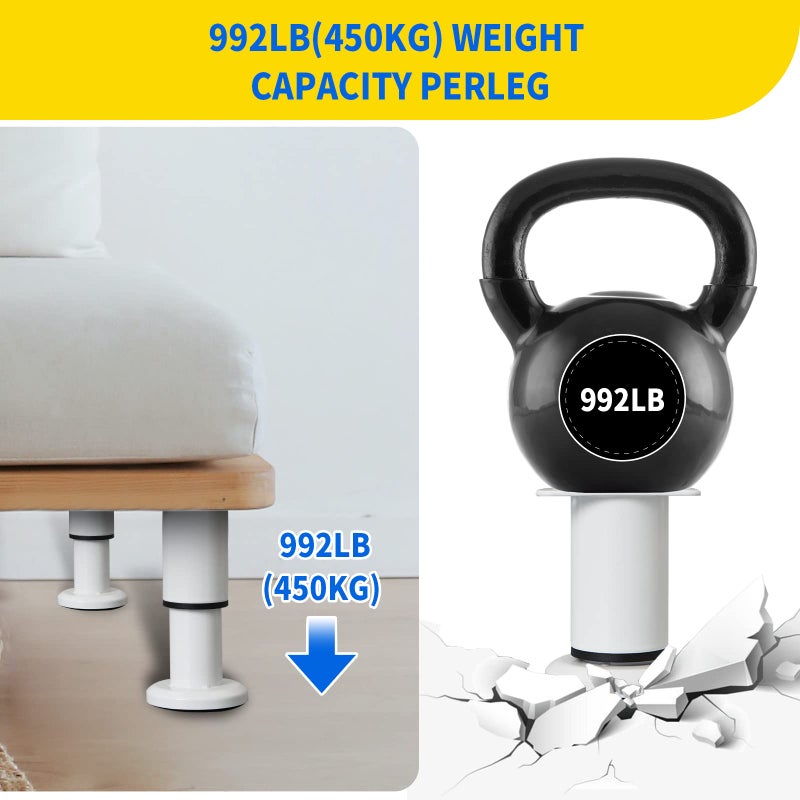 Olldag 4 Pcs Adjustable Height Furniture Support Legs [with Screws] 3.15-4.72 inch, Metal Heavy Duty Furniture Replacement Legs for Chair/Bed/Sofa/Cabinet/Couch/Dresser/Bed/Table (White) - Image 4