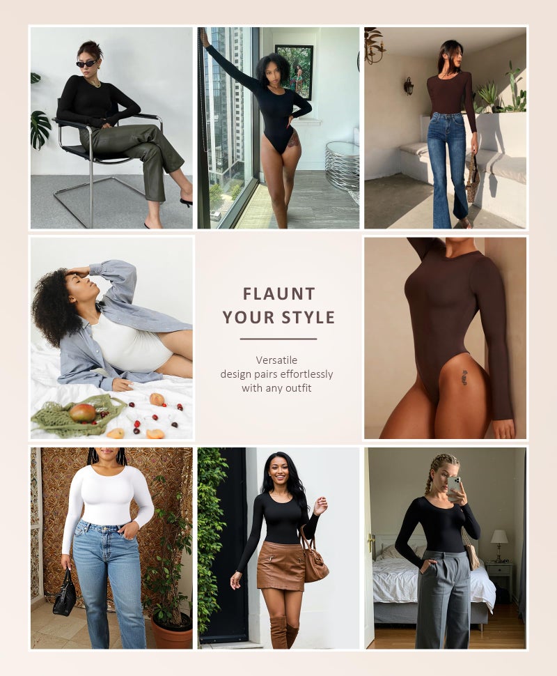 FeelinGirl Tummy Control Bodysuit for Women Long Sleeve Shapewear Thong Body Suit - Image 5