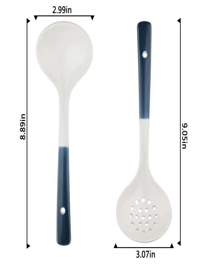 Evannt Ceramics Ladle Spoon Set of 2 Large Soup Ladle with Skimmer Slotted Spoons Kitchen Ladles Hot Pot Strainer Spoons for Cooking Serving Stirring - Image 2