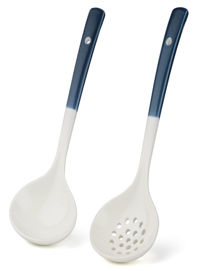 Evannt Ceramics Ladle Spoon Set of 2 Large Soup Ladle with Skimmer Slotted Spoons Kitchen Ladles Hot Pot Strainer Spoons for Cooking Serving Stirring - Image 1