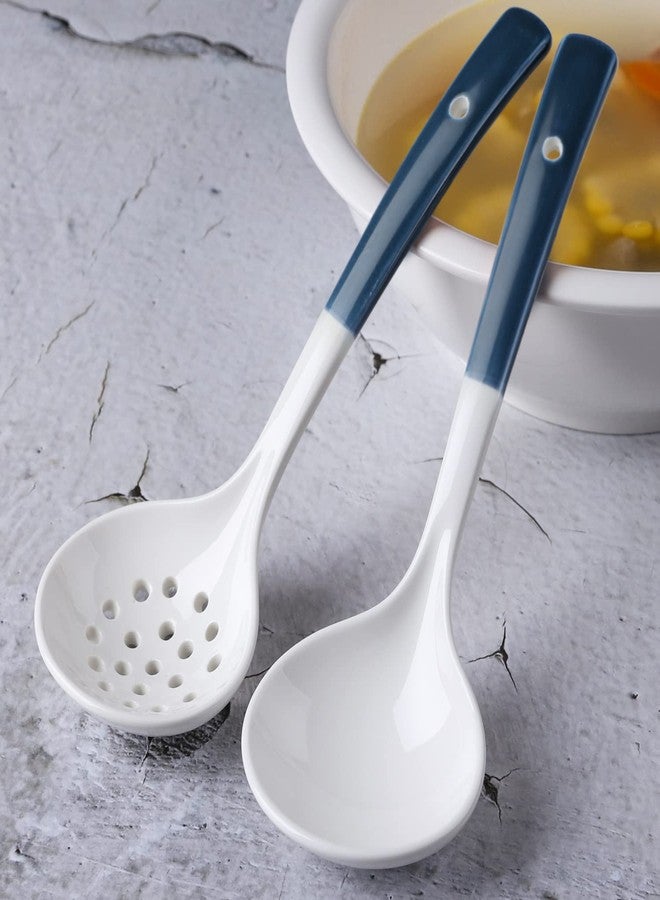 Evannt Ceramics Ladle Spoon Set of 2 Large Soup Ladle with Skimmer Slotted Spoons Kitchen Ladles Hot Pot Strainer Spoons for Cooking Serving Stirring - Image 4