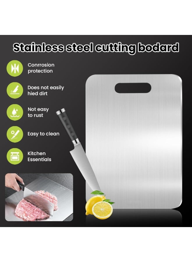 BOAE Kitchen Cutting Board, 46x30CM Large 304 Stainless Steel Cutting Board, Double-Sided Cutting Board for Kitchen & Meat Cheese Vegetable Fruit, Easy-Grip Handle, Mold Free, Hygienic - Image 3