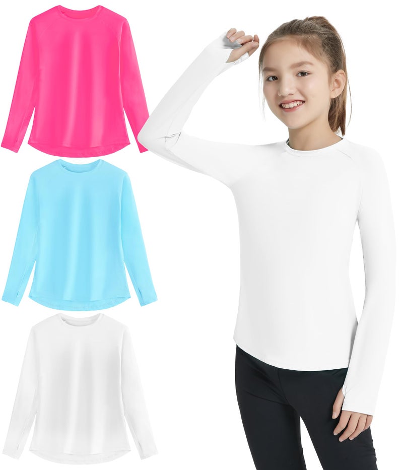 EXARUS 3 Pack Girls Long Sleeve Athletic Shirts Summer Sport Quick Dry Rash Guard Tops UPF 50 Performance Tees with Thumb Holes for Teens Set 8 12Y - Image 2