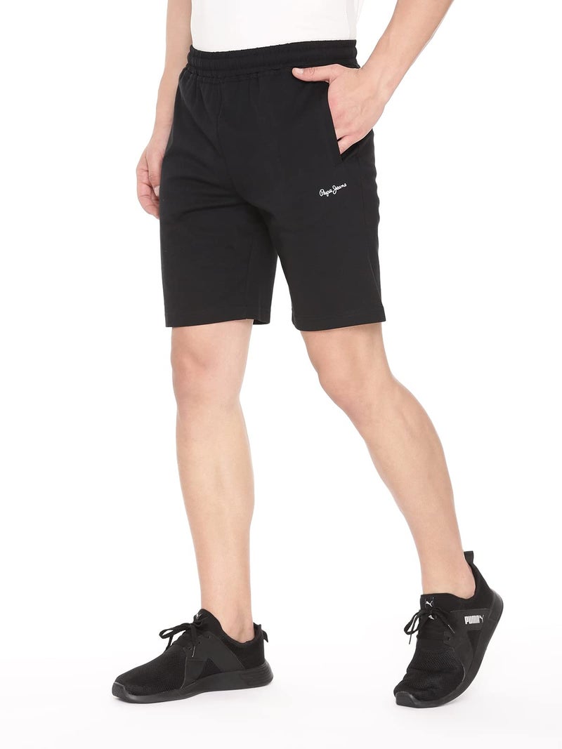 Pepe Jeans Athleisure Men Knit Cotton Stretch Shorts | Breathable Cotton Jersey, Gym and Casual Wear | with Drawstring and Zip Pocket in Black - S - Image 2
