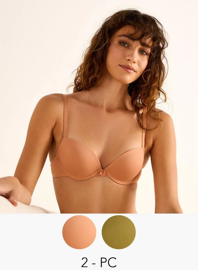 سبلاش فيڤ طقم من قطعتين - حمالة صدر بفتحة عميقة بتفاصيل فيونكة وإغلاق بخطاف وعين