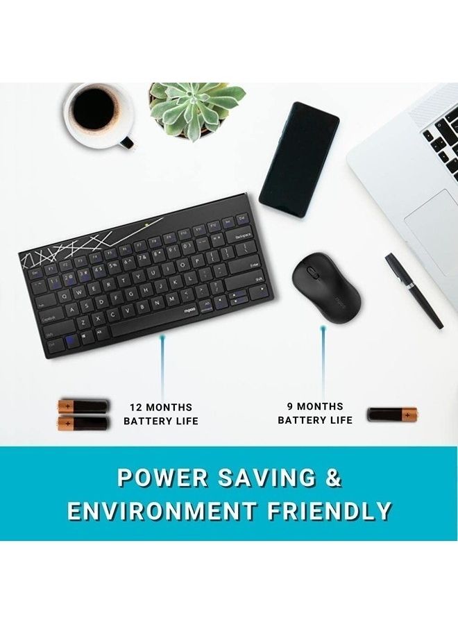 Rapoo 8000M Multi Mode Keyboard And Mouse Bluetooth 3.0 4.0 Wireless 2.4 GHz 1300 DPI Combo Black - Image 2