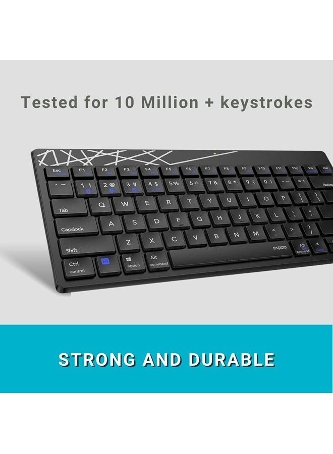 Rapoo 8000M Multi Mode Keyboard And Mouse Bluetooth 3.0 4.0 Wireless 2.4 GHz 1300 DPI Combo Black - Image 4