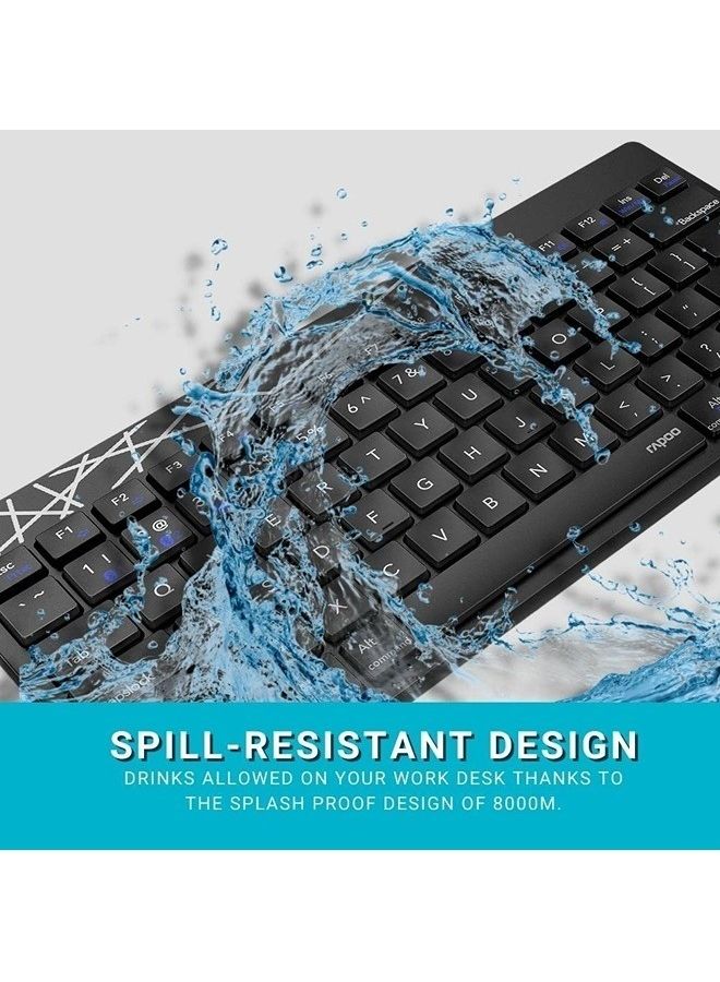 Rapoo 8000M Multi Mode Keyboard And Mouse Bluetooth 3.0 4.0 Wireless 2.4 GHz 1300 DPI Combo Black - Image 3