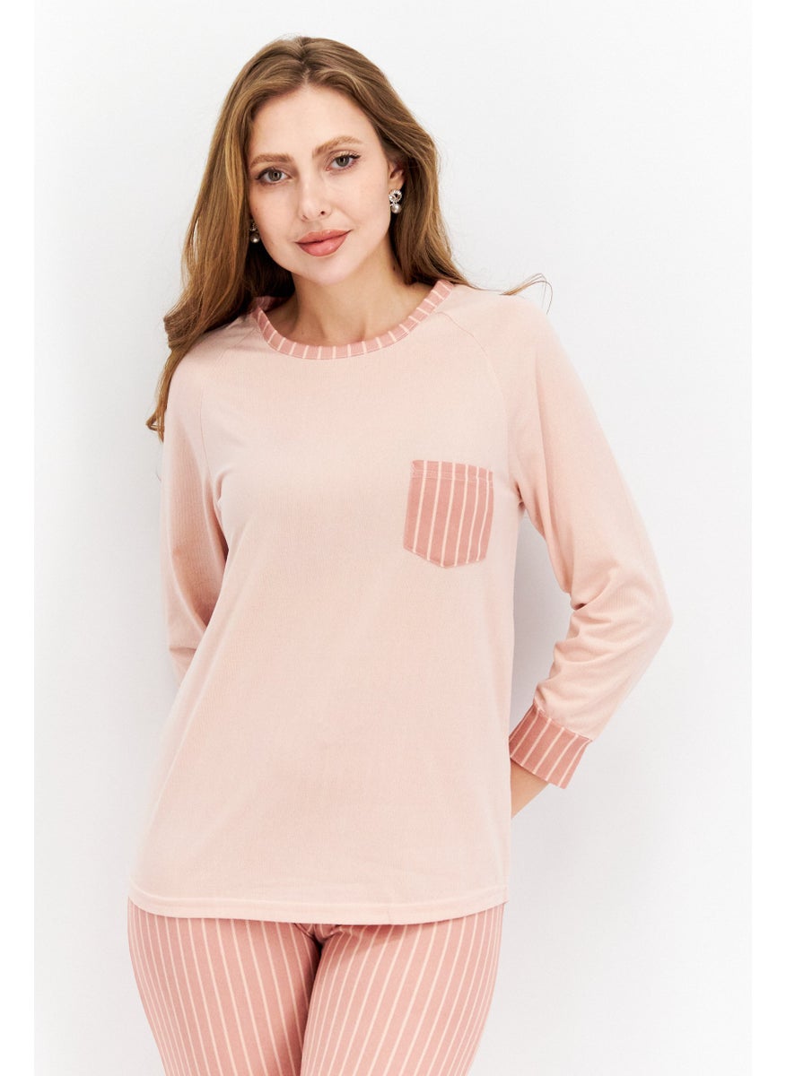 Isaac Mizrahi - Women 2 Pieces Stripe Print Pajama Set,  Mauve - Image 1