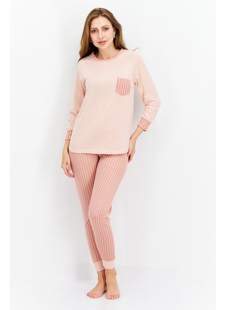 Isaac Mizrahi - Women 2 Pieces Stripe Print Pajama Set,  Mauve - Image 1