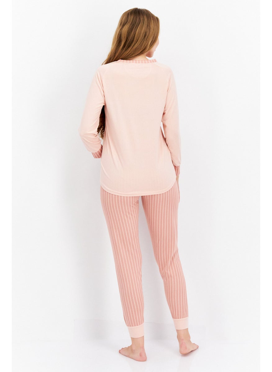 Isaac Mizrahi - Women 2 Pieces Stripe Print Pajama Set,  Mauve - Image 1