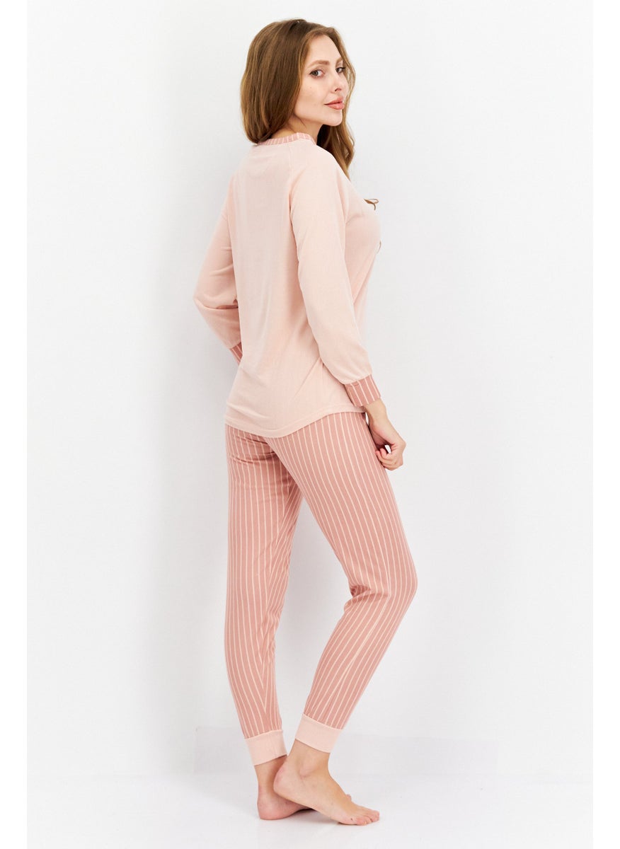 Isaac Mizrahi - Women 2 Pieces Stripe Print Pajama Set,  Mauve - Image 1