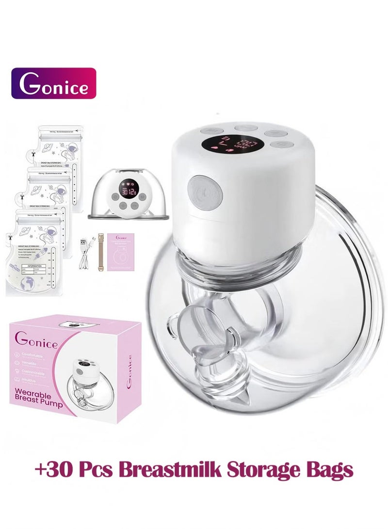 جونيس مضخة حليب كهربائية قابلة للارتداء بدون استخدام اليدين، هادئة وغير مؤلمة، 2 وضع، 9 مستويات، مع 30 كيس لتخزين الحليب - Image 1