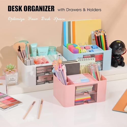 HOME CUBE Plastic Desk Organizer With Drawer Desktop Office Stationery Storage Box Desk Accessories Mobile Holder Table Organiser Study Table Office Table Desk Organizer- 2026 (White) - Image 4