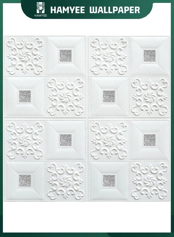 HAMYEE Self-adhesive Wall Stickers White With Silver For Living Room and Bedroom Soundproofing 3D Foam Wallpaper 70*70 cm Suitable For 5 Square Meters - Image 1