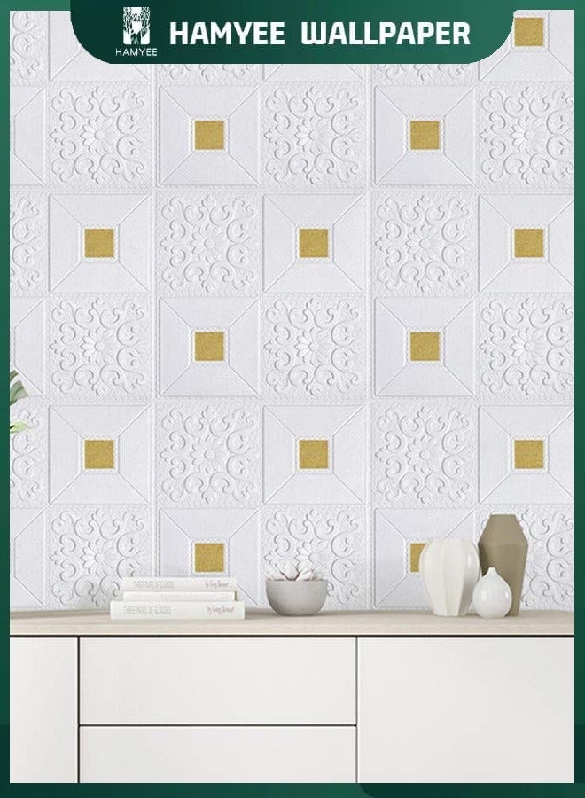 HAMYEE Self-adhesive Wall Stickers White With Silver For Living Room and Bedroom Soundproofing 3D Foam Wallpaper 70*70 cm Suitable For 5 Square Meters - Image 2