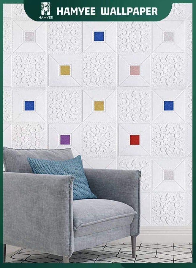 HAMYEE Self-adhesive Wall Stickers White With Silver For Living Room and Bedroom Soundproofing 3D Foam Wallpaper 70*70 cm Suitable For 5 Square Meters - Image 3
