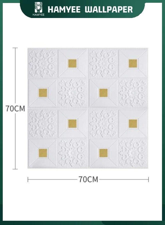 HAMYEE Self-adhesive Wall Stickers White With Silver For Living Room and Bedroom Soundproofing 3D Foam Wallpaper 70*70 cm Suitable For 5 Square Meters - Image 5