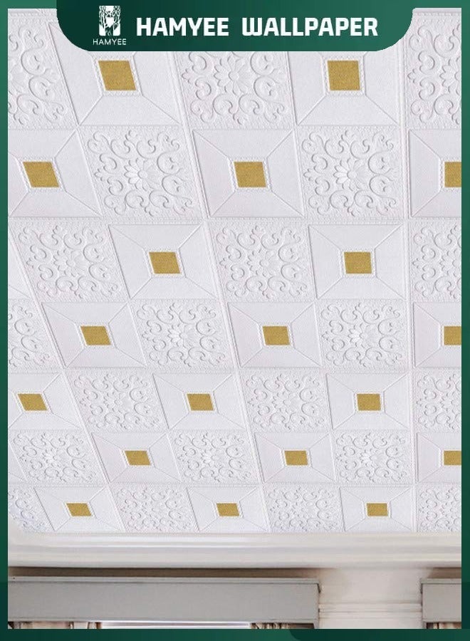 HAMYEE Self-adhesive Wall Stickers White With Silver For Living Room and Bedroom Soundproofing 3D Foam Wallpaper 70*70 cm Suitable For 5 Square Meters - Image 4