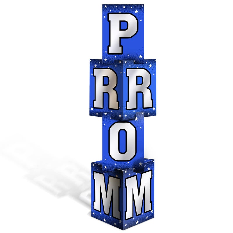 Jetec Prom Column Boxes 2025 Prom Sign Decorations Standup Photo Booth Backdrop Cardstock Boxes Night Decor with Letters Card Stock for Graduation Party 12 x 45 inSilver Blue