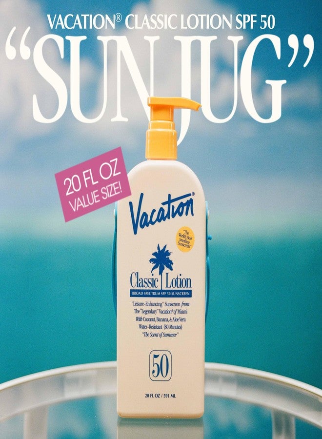 Vacation Classic Lotion SPF 50 Sun Jug, Broad Spectrum Bulk Sunscreen SPF 50, Water Resistant Sunblock, Suntan Lotion with Pump, Vegan, Family-Size, 20 Fl. Oz. - Image 2