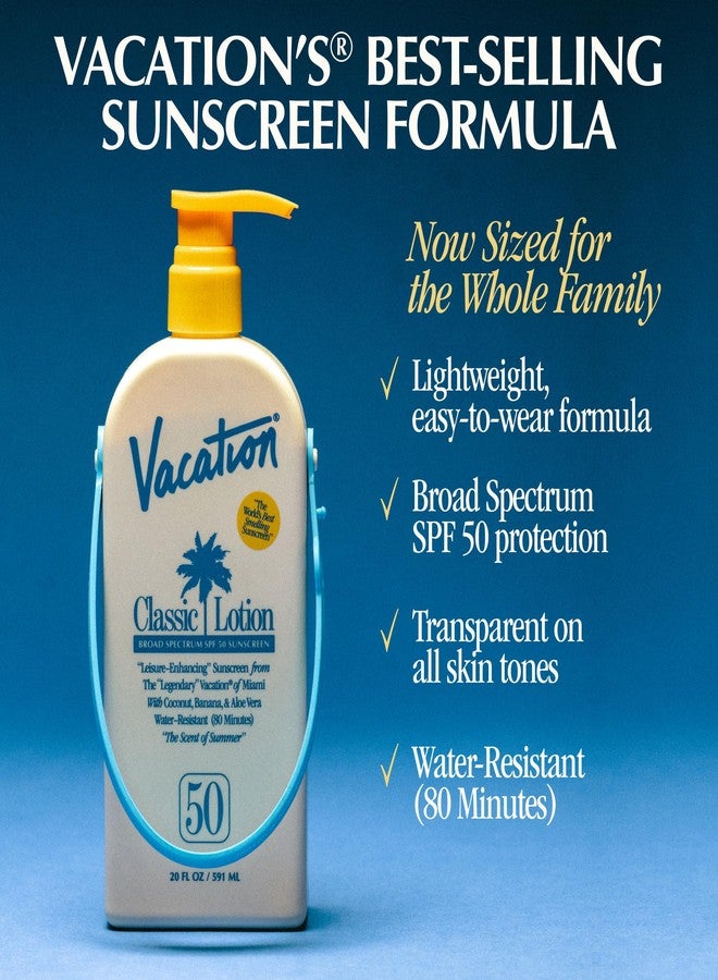 Vacation Classic Lotion SPF 50 Sun Jug, Broad Spectrum Bulk Sunscreen SPF 50, Water Resistant Sunblock, Suntan Lotion with Pump, Vegan, Family-Size, 20 Fl. Oz. - Image 3