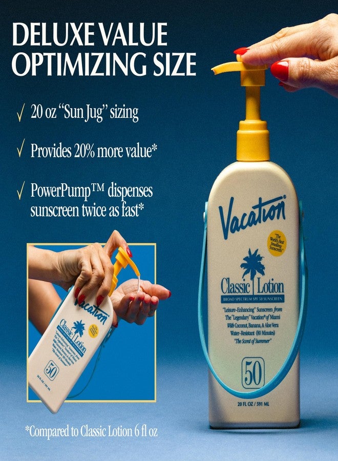 Vacation Classic Lotion SPF 50 Sun Jug, Broad Spectrum Bulk Sunscreen SPF 50, Water Resistant Sunblock, Suntan Lotion with Pump, Vegan, Family-Size, 20 Fl. Oz. - Image 5