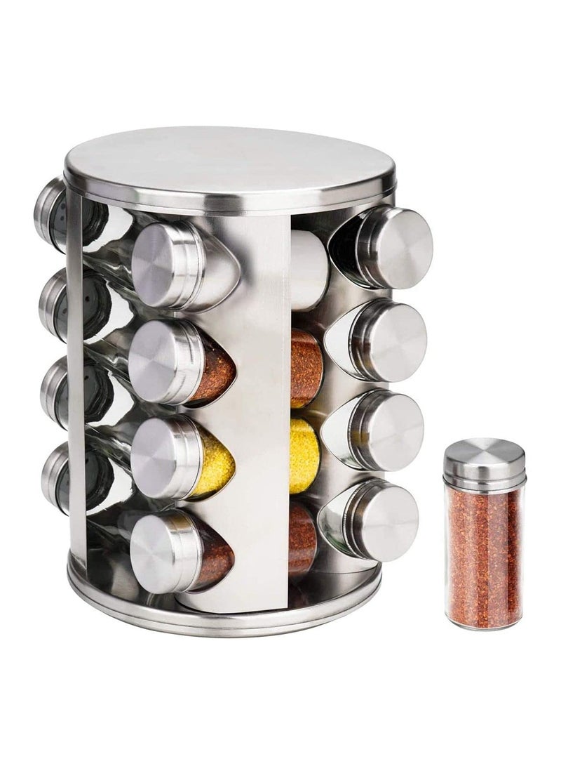 DubaiGallery Stainless Steel Glass Seasoning Bottle Rack Kit Rotary Spice Rack Bottle Set Large Capacity Spice Jars Holder