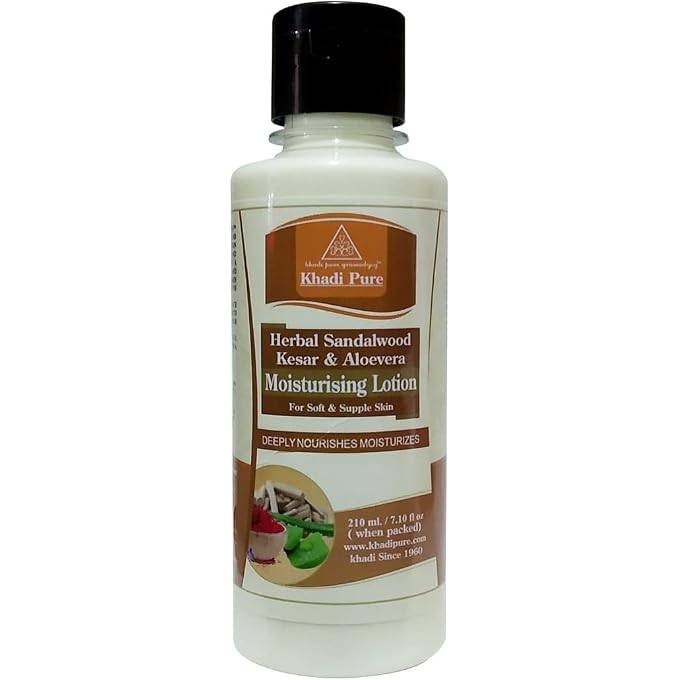 Khadi Pure Gramodyog Herbal Sandalwood with Kesar and Aloevera Moisturising Lotion, 210ml - Image 1