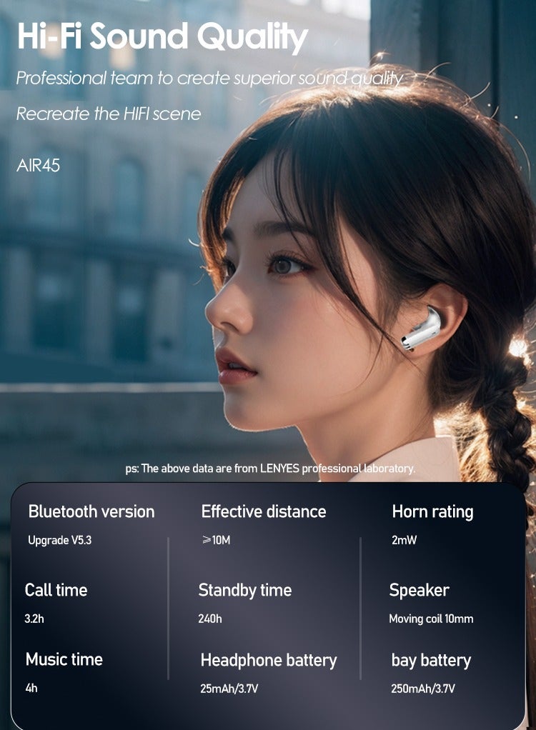 LENYES AIR-45 In-ear Earphones, Wireless Bluetooth 5.3. In-ear Earphones, True Wireless Earbuds, 3 Hours of Music Playback on a 10-Minute Charge, Compact and Comfortable - Image 5