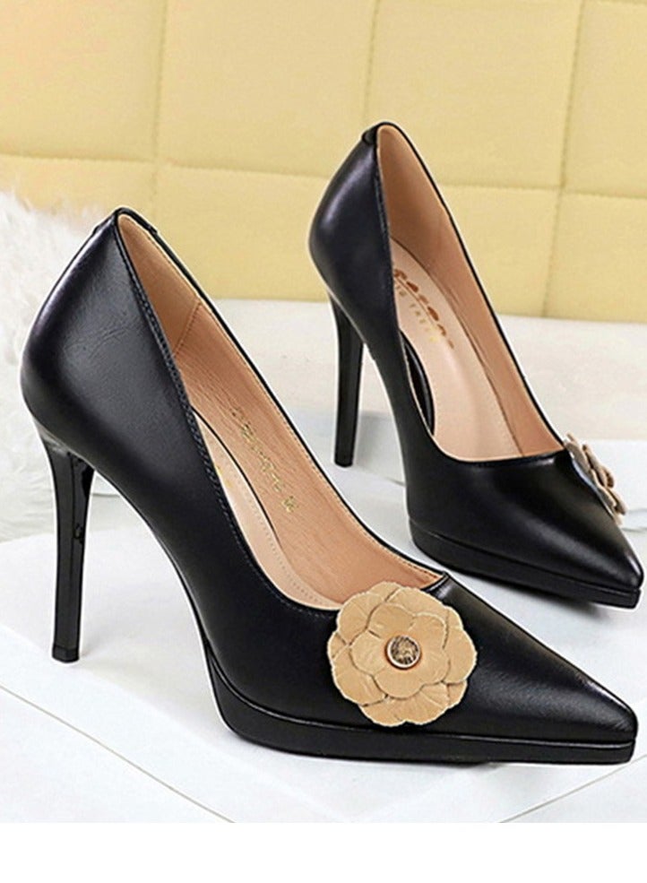بيج تري المرأة الزهور ديكور الحزب مضخات أشارت مغلقة إصبع القدم الكعب العالي الأسود 11 سم - Image 2
