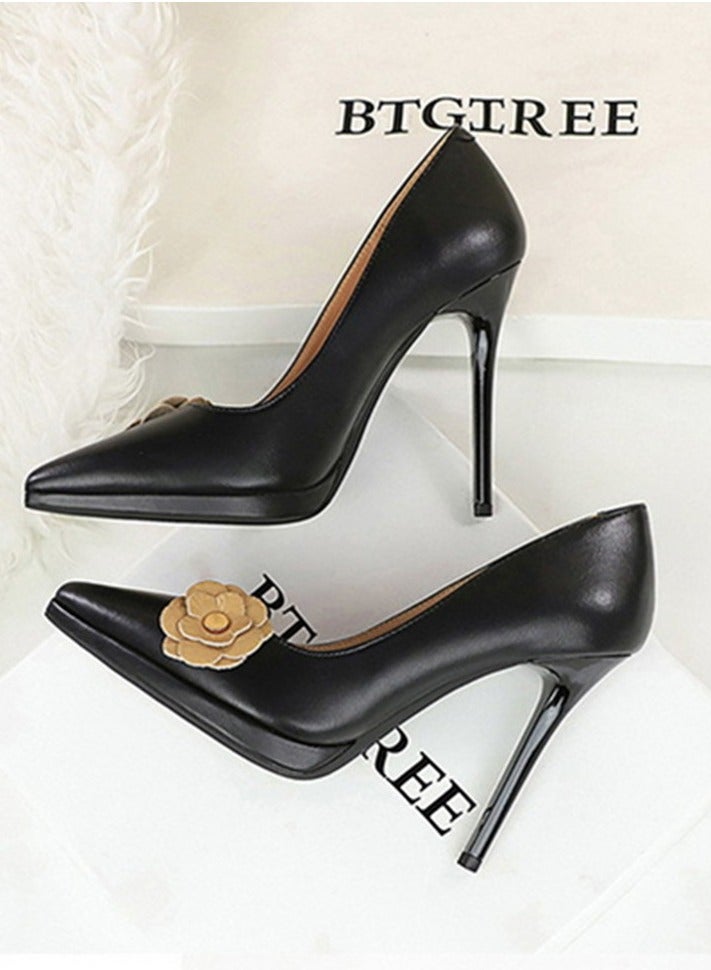 بيج تري المرأة الزهور ديكور الحزب مضخات أشارت مغلقة إصبع القدم الكعب العالي الأسود 11 سم - Image 3