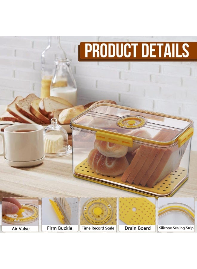 jaexest Bread Box Airtight Boxes For Kitchen Counter Time Recording Storage Container With Lid Holder Homemade Bread, Toast, Bagel, Donut And Cookies,（Yellow） - Image 5