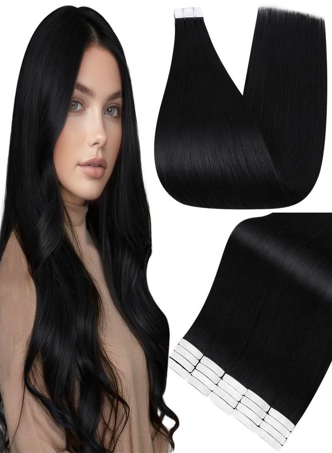Fshine Full Shine Tape in Hair Extensions Human Hair 14 Inch 1 Jet Black Seamless Natural Remy Tape Ins Human Hair Extensions 20PCS Invisible Double Sided Extensions for Women Real Hair 50grams Add Volume - Image 1
