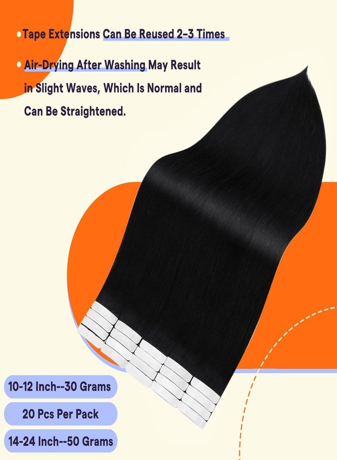 Fshine Full Shine Tape in Hair Extensions Human Hair 14 Inch 1 Jet Black Seamless Natural Remy Tape Ins Human Hair Extensions 20PCS Invisible Double Sided Extensions for Women Real Hair 50grams Add Volume - Image 3