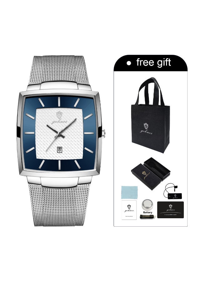 GOHUOS Watches for Men，Luxury Waterproof Sport Quartz Analog Square Business Fashion Wrist Watch for Men with Stainless Steel Mesh Strap Date Calendar - 48mm - Image 2