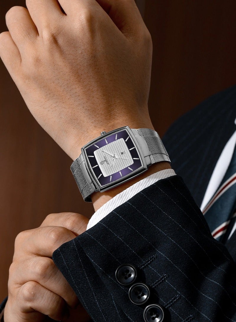 GOHUOS Watches for Men，Luxury Waterproof Sport Quartz Analog Square Business Fashion Wrist Watch for Men with Stainless Steel Mesh Strap Date Calendar - 48mm - Image 3