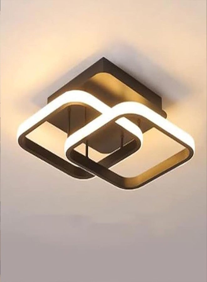 أس أه أتش مصباح سقف LED أنيق من البلاستيك من SAH، بتصميم عصري مربع مزدوج الحلقات، يُثبت على السطح، بثلاثة مستويات لتغيير اللون، مثالي لغرفة المعيشة، وغرفة الطعام، وغرفة النوم، ولديكور المنزل. - Image 1