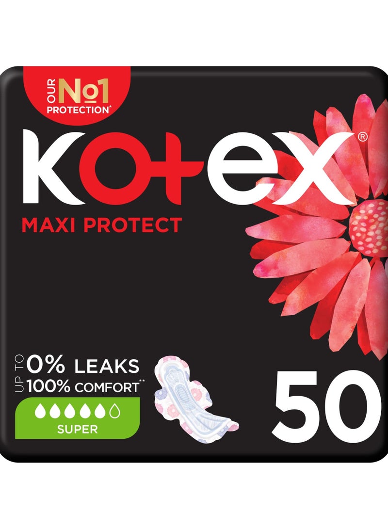 كوتكس 50 فوط ماكسي بروتكيت سميكة ، فوط صحية فائقة الحجم مع أجنحة