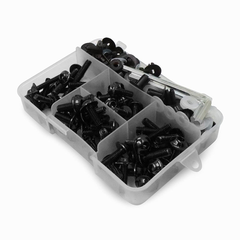 Worldmotop Fairing Bolt Kit Screws Fasteners Universal Compatible with Yamaha Honda Kawasaki Suzuki BMWFairing Bolt Kits Metric Bolts and Nuts KitBlack