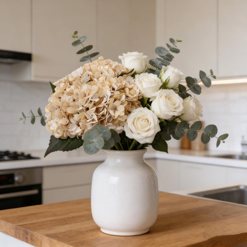 Kimura's Cabin 6pcs Cream Fake Hydrangea Flowers Artificiales Bouquets Faux Silk Hydrangea with Stems for Home Wedding Party Table Core Decoration (Beige) - Image 5