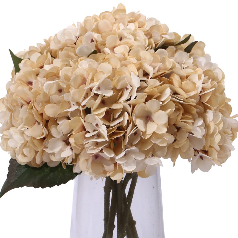 Kimura's Cabin 6pcs Cream Fake Hydrangea Flowers Artificiales Bouquets Faux Silk Hydrangea with Stems for Home Wedding Party Table Core Decoration (Beige) - Image 1