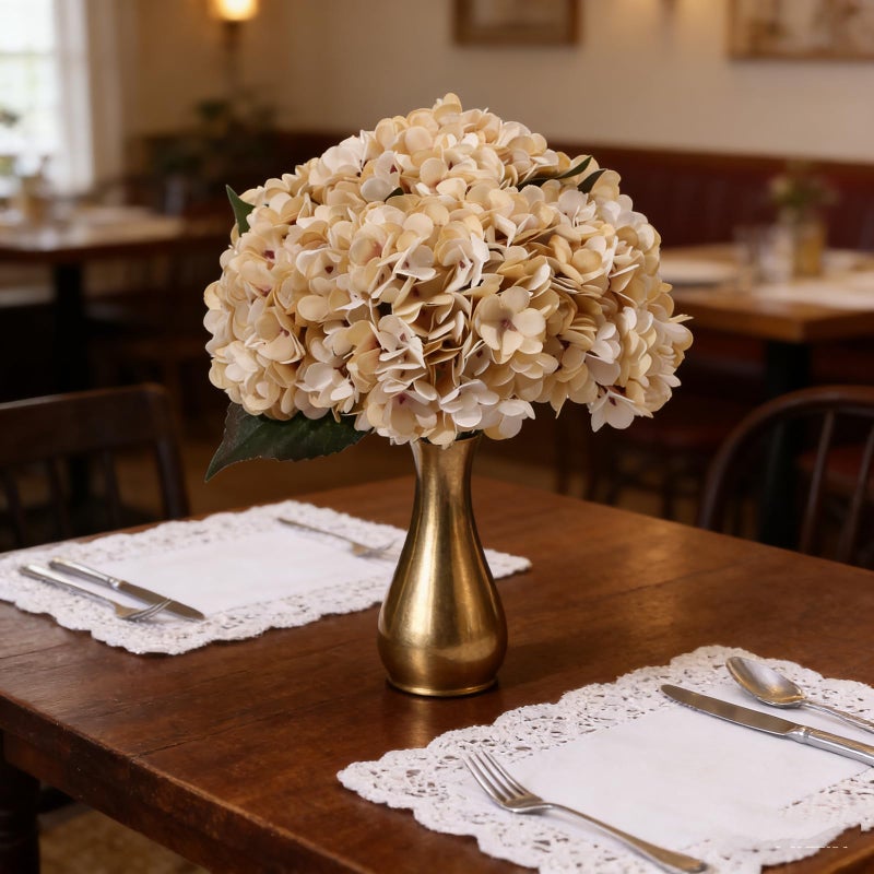 Kimura's Cabin 6pcs Cream Fake Hydrangea Flowers Artificiales Bouquets Faux Silk Hydrangea with Stems for Home Wedding Party Table Core Decoration (Beige) - Image 3