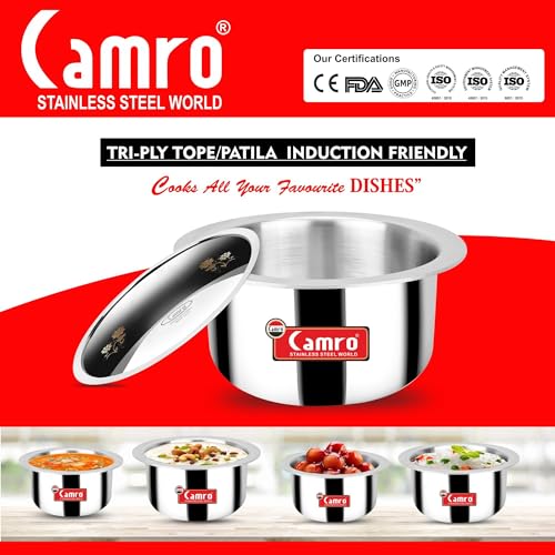 Camro Tripro Triply Artisian Tope with lid 16 No 4 Liters Capacity Cauldron/Tope/Handi/Patila Steel Grains/Soups/Desserts/Broth Multi-Layered Polish Surface Induction & Gas Ready 6-Year Warranty - Image 4