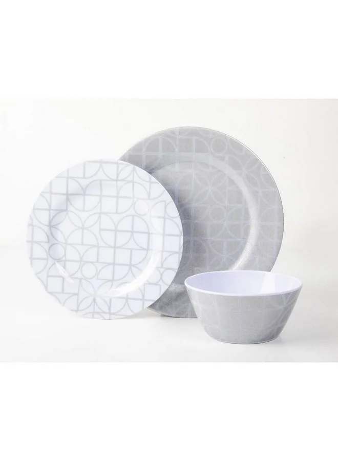 GIBSON 12-Piece Summer Bloom Geo Pattern Dinnerware Set Grey and White 1.78 x 26.92 x 26.92 cm 135728.12