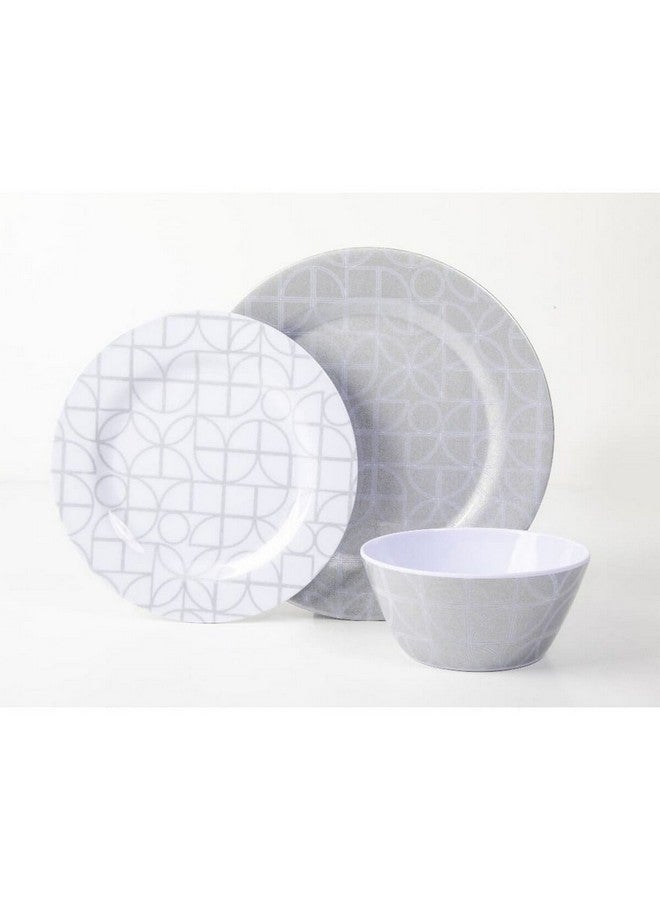جيبسون طقم عشاء بنمط هندسي أزهار الصيف  قطعة رمادي وأبيض - Image 2